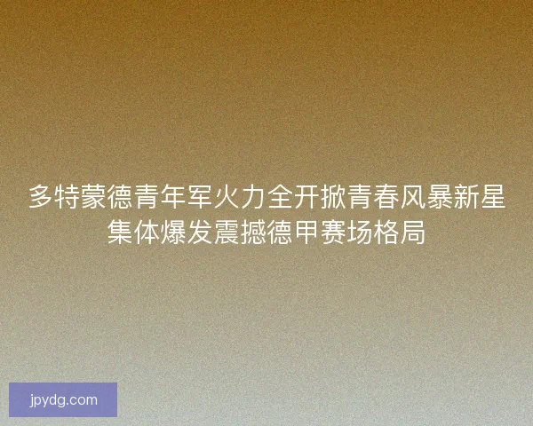 多特蒙德青年军火力全开掀青春风暴新星集体爆发震撼德甲赛场格局